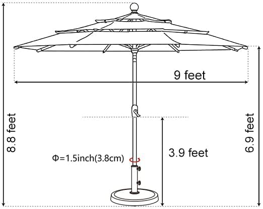 EliteShade USA 10-Year-Non-Fading 9Ft 3 Tiers Market Umbrella Patio Umbrella Outdoor Table Umbrella with Ventilation, Sunflower Yellow