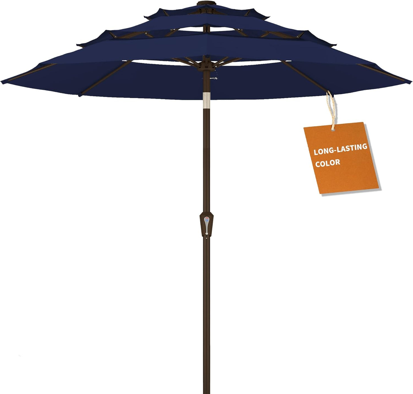 Kingdura 10ft 3-Tier Patio Umbrella with Solar Lights, Table Umbrella Outdoor Patio with Easy Crank & Tilt, 8 Sturdy Ribs, UV Protection, 32 LED Lights for Deck, Poolside, Market (Beige)