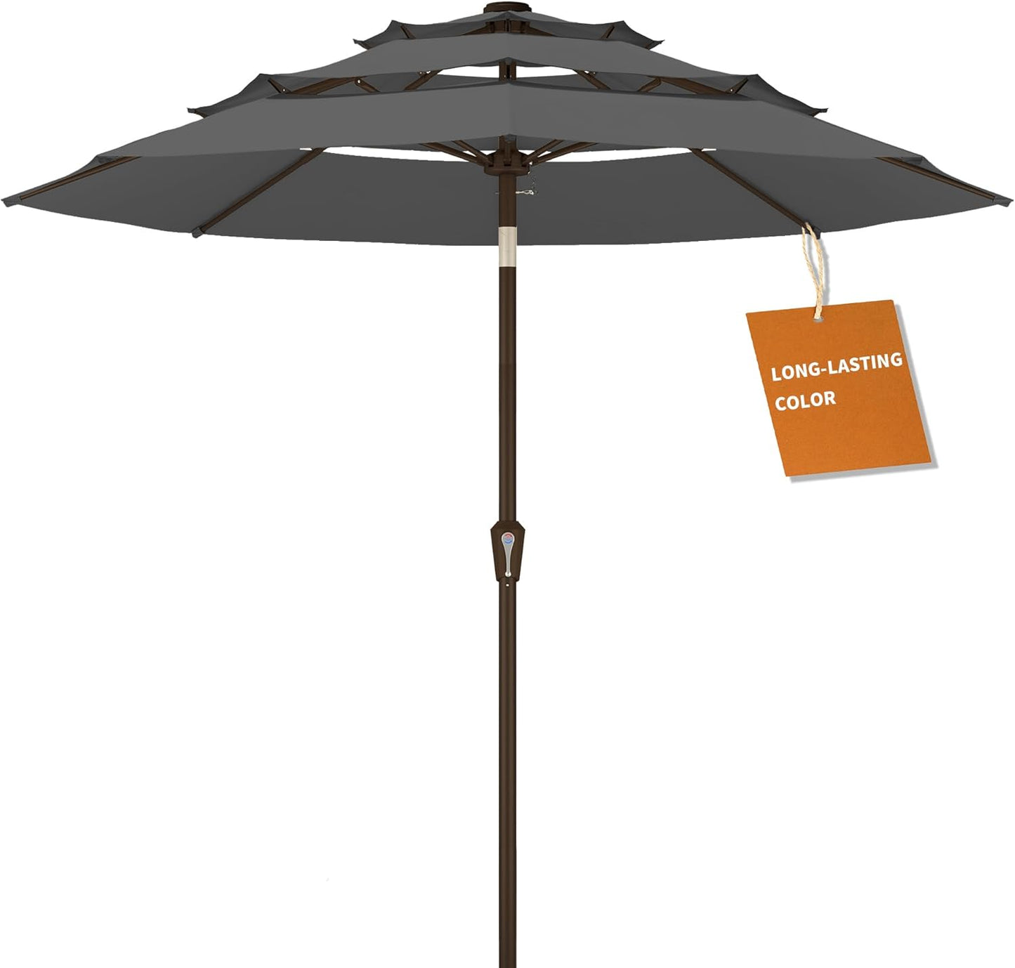 Kingdura 10ft 3-Tier Patio Umbrella with Solar Lights, Table Umbrella Outdoor Patio with Easy Crank & Tilt, 8 Sturdy Ribs, UV Protection, 32 LED Lights for Deck, Poolside, Market (Beige)