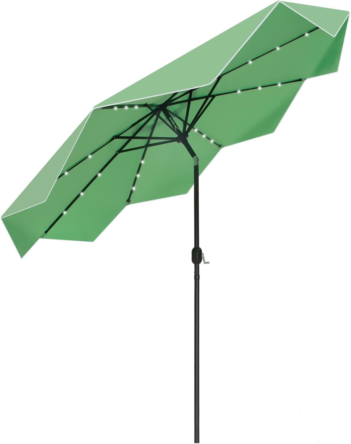 PHI VILLA 10ft Patio Umbrella with Solar Lights, Outdoor 3 Tier Vented Large Market Table Umbrella with 8 Sturdy Ribs and 1.5" Umbrellla Pole for Lawn Poolside Garden Terrace, Beige & Tan