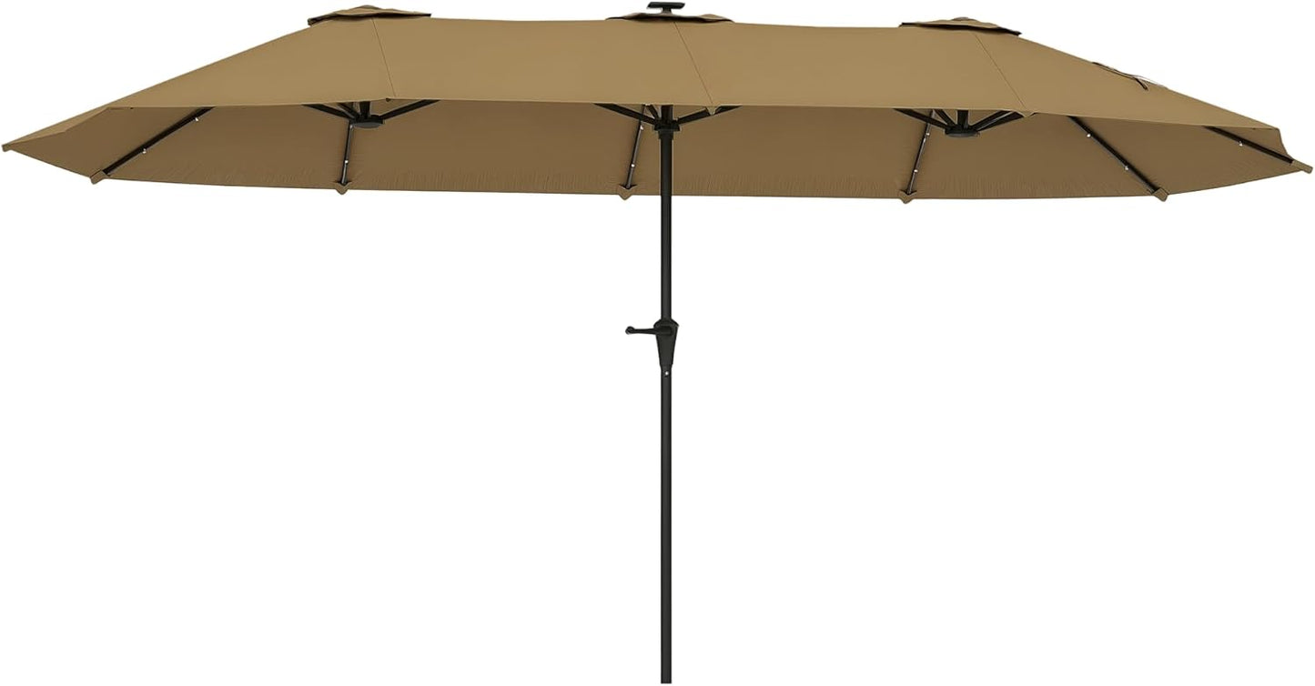 Outsunny 13ft Large Patio Umbrella with Solar Lights, Rectangular Double-Sided Outdoor Market Umbrella with Crank Handle and 48 LED Lights for Garden, Pool and Backyard, UPF 30+