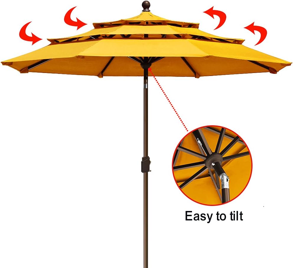 EliteShade USA 10-Year-Non-Fading 9Ft 3 Tiers Market Umbrella Patio Umbrella Outdoor Table Umbrella with Ventilation, Sunflower Yellow