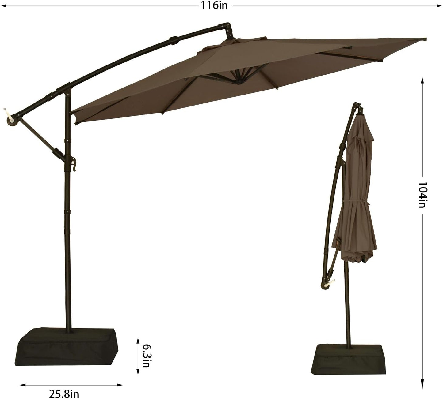 10ft Offset Patio Umbrella with Base Included, Outdoor Hanging Cantilever Umbrella with Crank and Cross Base