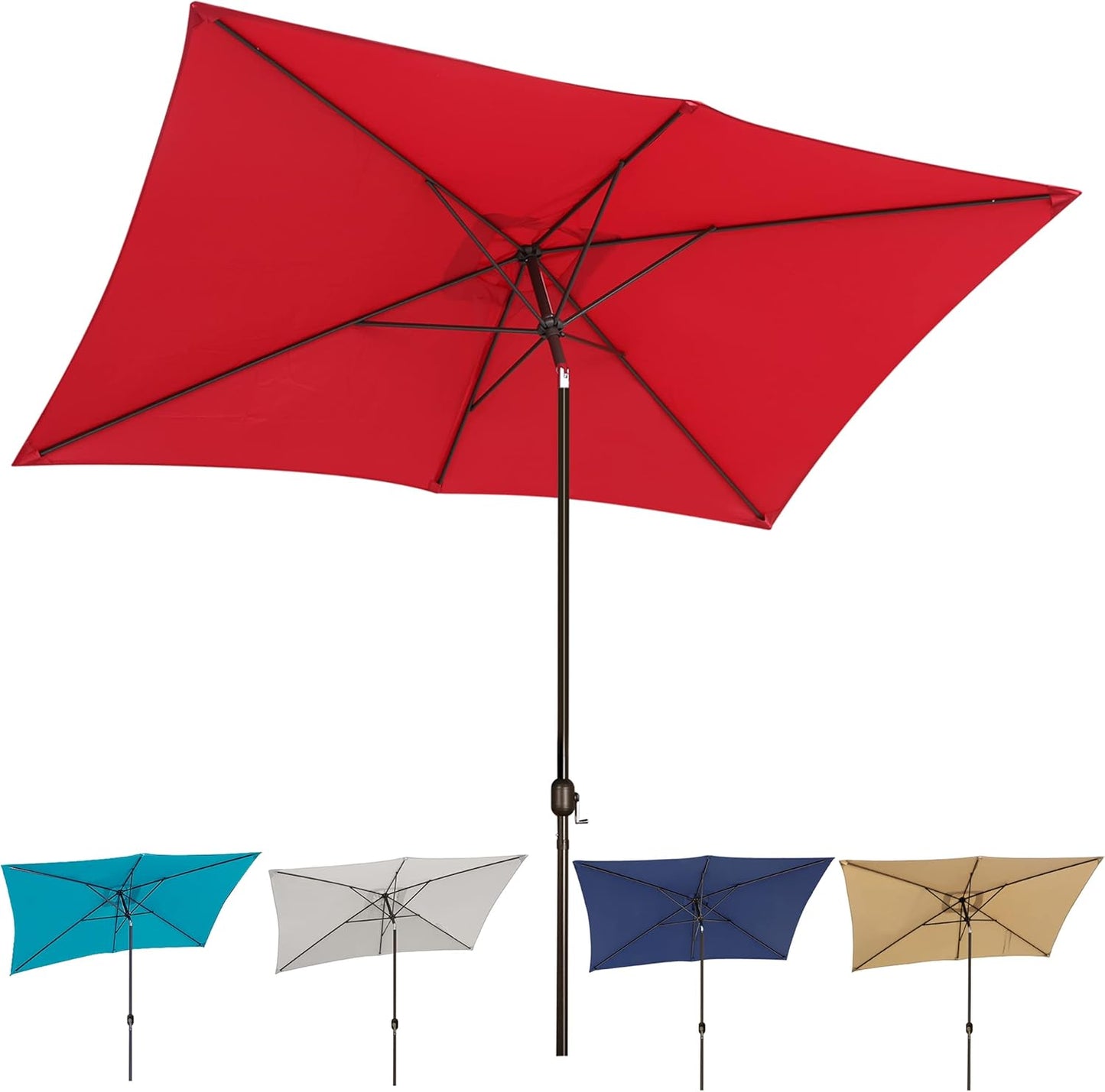 Blissun Rectangular Patio Umbrella, Table Market Umbrella with Tilt and Crank, Outdoor Umbrella for Garden, Deck, Backyard, Pool and Beach
