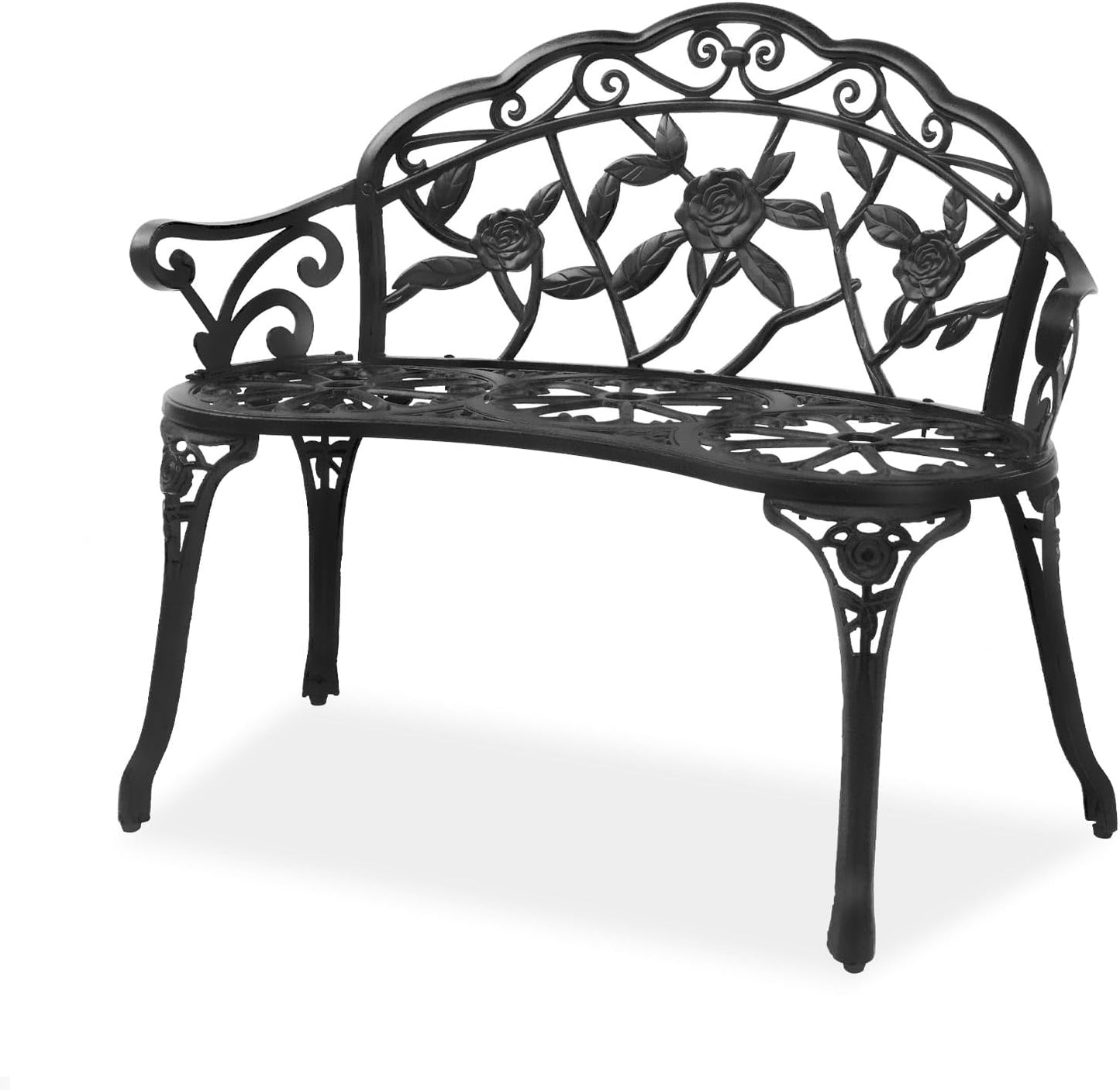 VINGLI 38.5" Patio Park Garden Outdoor Metal Rose Bench,Cast Iron Cast Aluminium Frame Antique Finish Chair,Accented Lawn Front Porch Path Yard Decor Deck Furniture for 2 Person Seat(Bronze