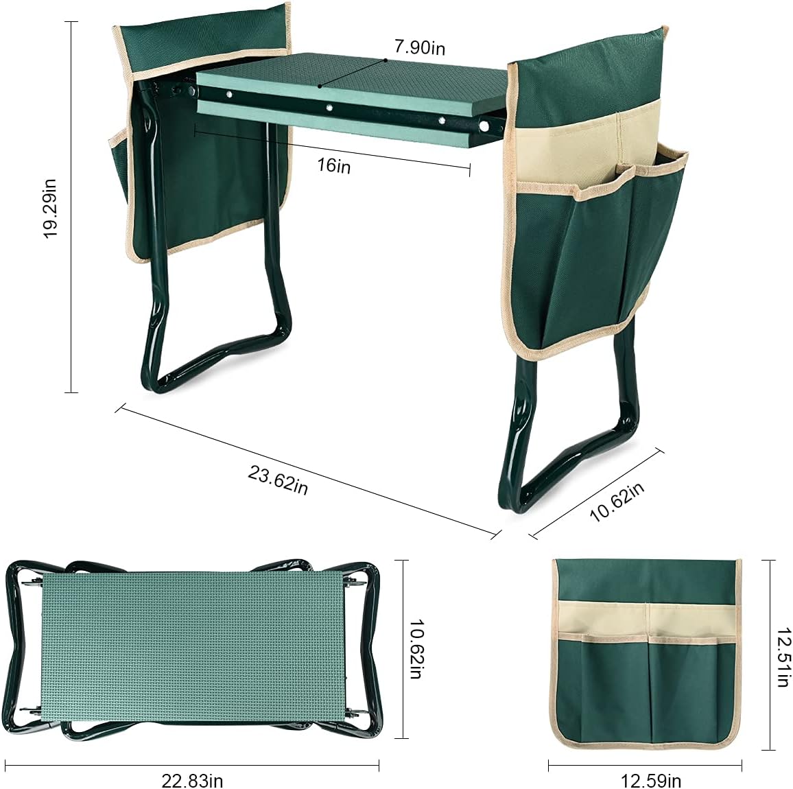 KVR Upgraded Garden Kneeler and Seat with Thicken & Widen Soft Kneeling Pad,Heavy Duty Foldable Gardener Stool with 2 Tool Pouches,Gardening Gifts for Women Mom Men Seniors¡…