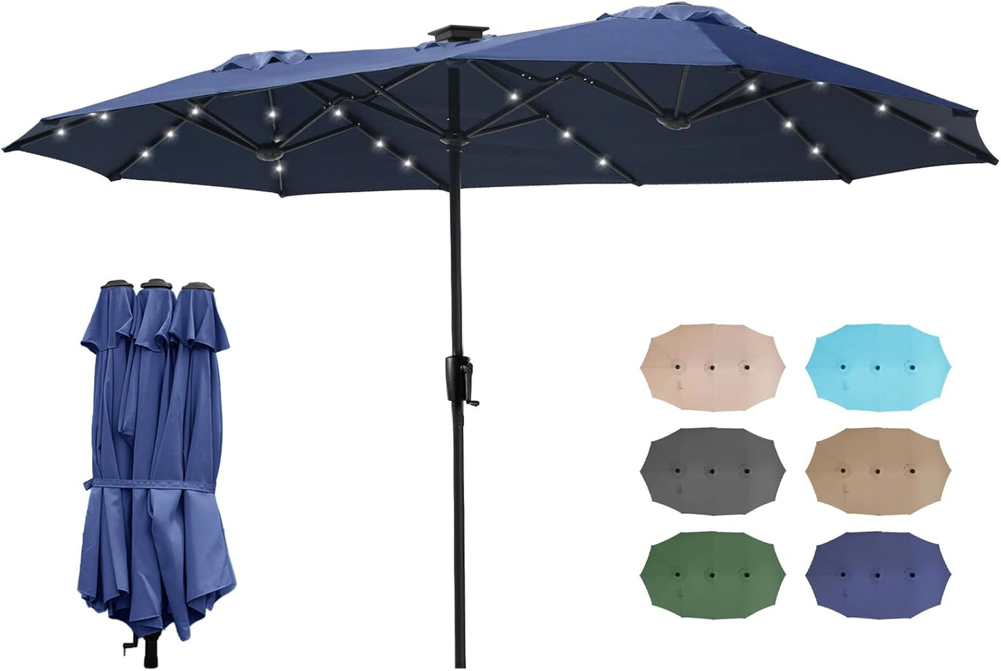 FREE SOLDIER 13ft Patio Umbrella with 36 LED Solar Lights Double Sided Outdoor Umbrella for Patio Table Umbrella with Solar lights for Garden Yard Pool (Beige)