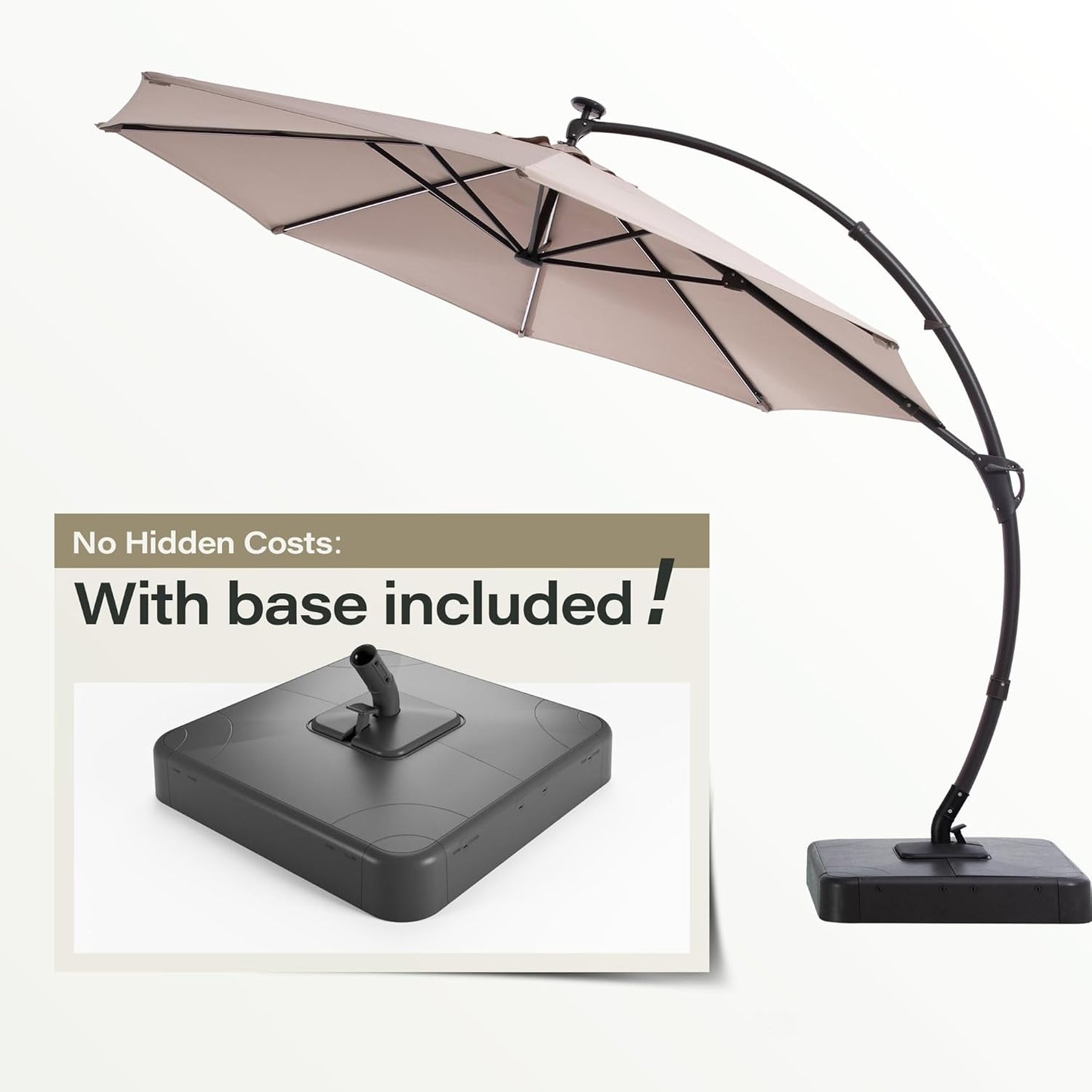 LAUSAINT HOME Outdoor Patio Umbrella,Curvy Cantilever Umbrella Heavy Duty Offset Hanging Umbrella with 360° Rotation for Market, Pool, Garden, Backyard