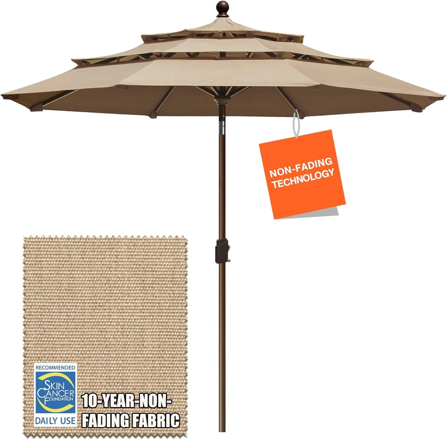 EliteShade USA 10-Year-Non-Fading 9Ft 3 Tiers Market Umbrella Patio Umbrella Outdoor Table Umbrella with Ventilation, Sunflower Yellow
