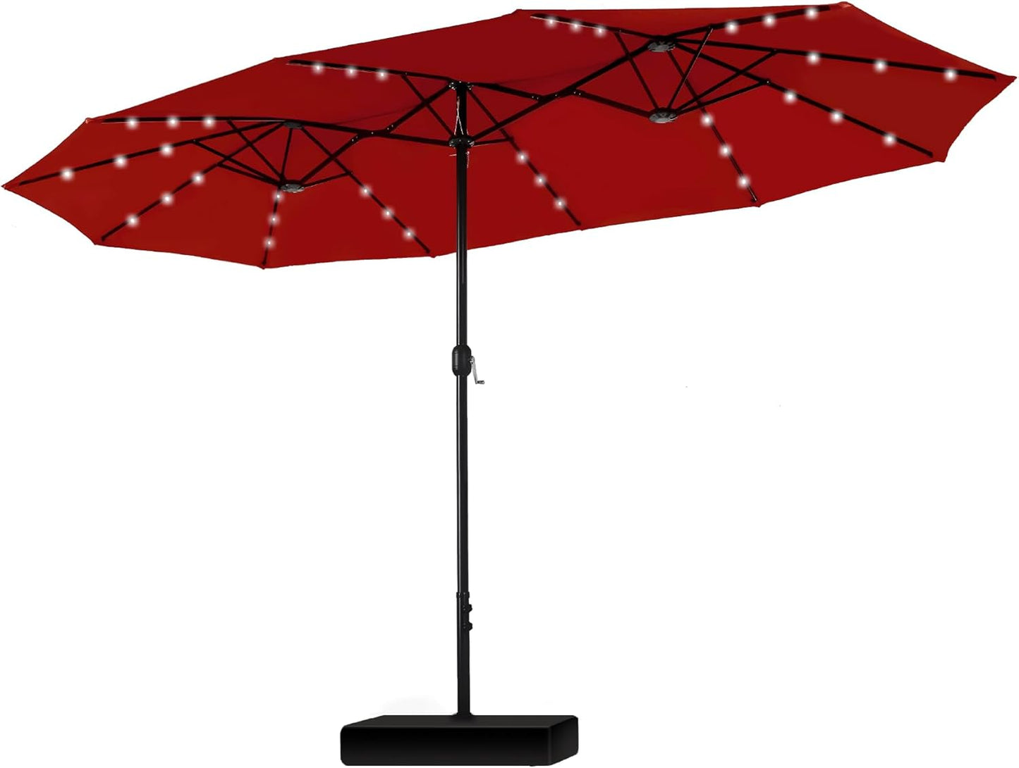 PHI VILLA 15ft Large Patio Umbrella with Base & Solar Lights, Double-Sided Outdoor Rectangle Umbrellas with 36 LED Lights, Umbrella for Outside with Stand, Beige