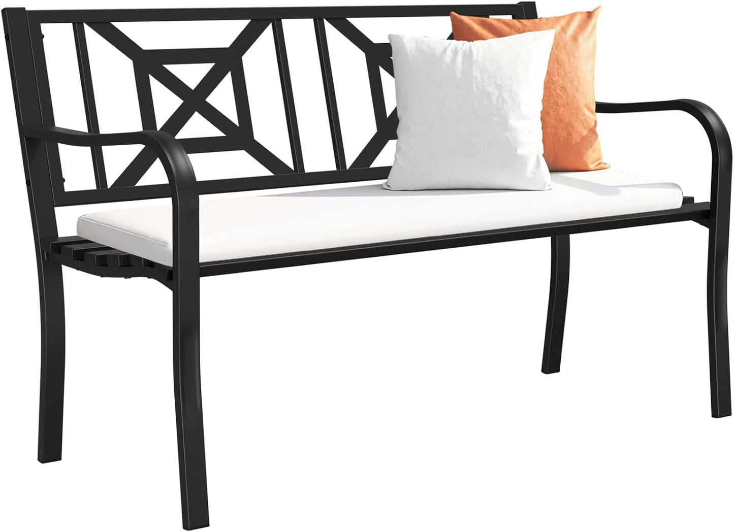 Outdoor Bench Garden Bench, Weatherproof Anti-Rust Heavy-Duty Outside Benches Clearance, Wrought Iron Metal Bench for Front Porch, Patio, Park