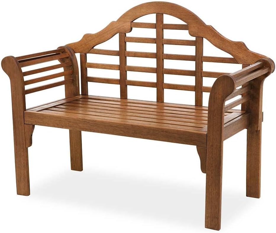 Plow & Hearth Weatherproof Lutyens Eucalyptus Wood Garden Bench | Foldable Patio Benches | Outdoor Furniture Seating for Porch Park Deck | Natural