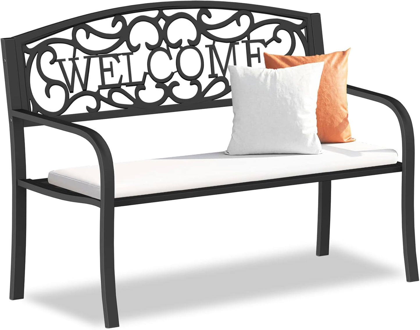 Outdoor Bench Garden Bench, Weatherproof Anti-Rust Heavy-Duty Outside Benches Clearance, Wrought Iron Metal Bench for Front Porch, Patio, Park