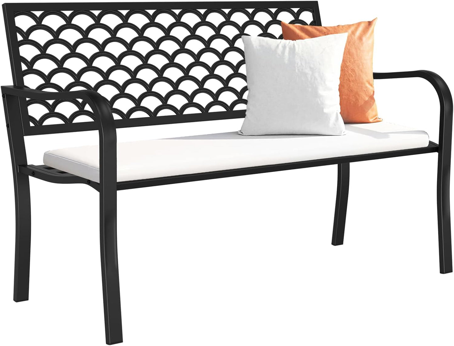 Outdoor Bench Garden Bench, Weatherproof Anti-Rust Heavy-Duty Outside Benches Clearance, Wrought Iron Metal Bench for Front Porch, Patio, Park