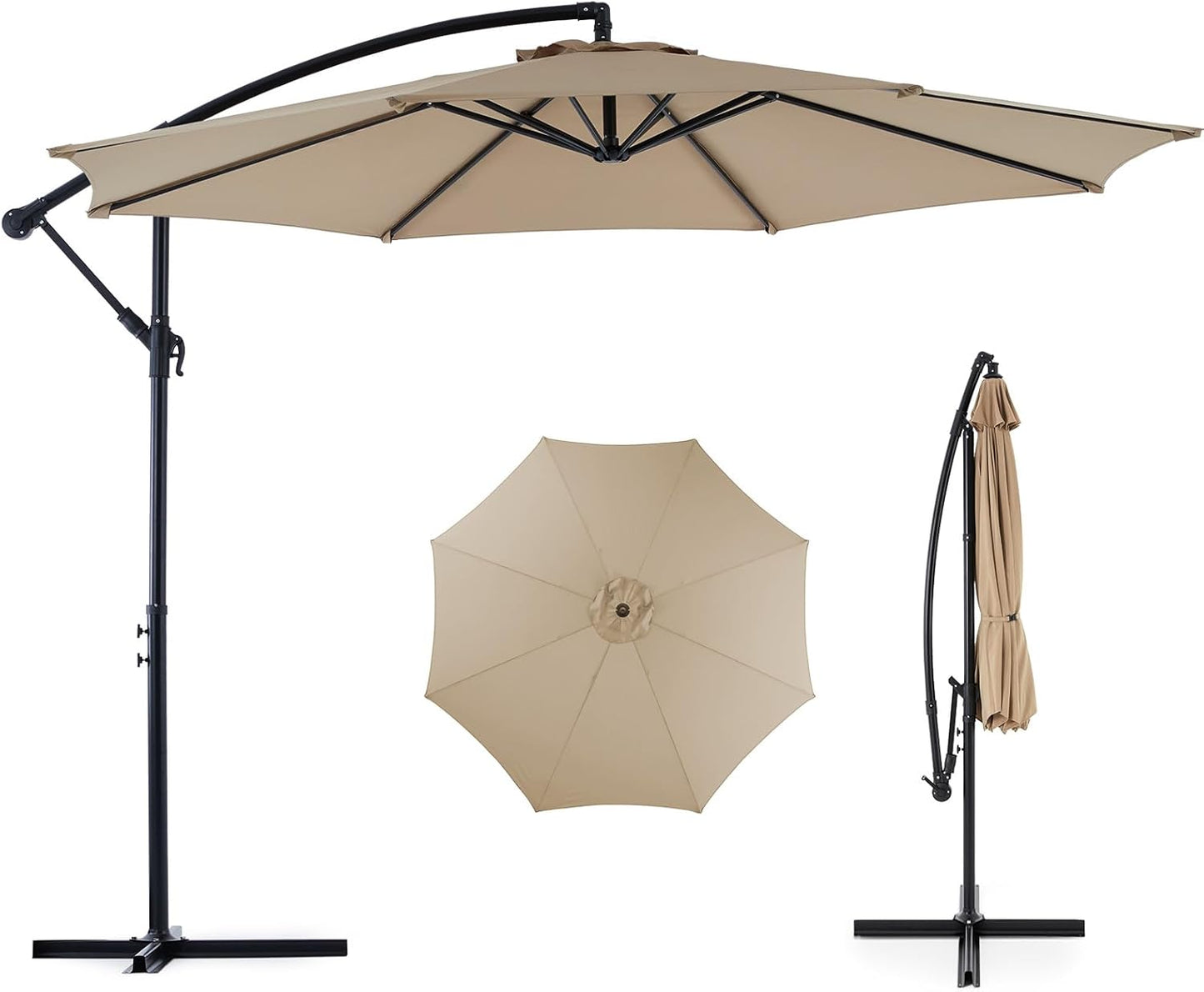OLIXIS 10FT Solar Patio Umbrella with 32 LED Lights, Tilt, Crank Button, 8 Sturdy Ribs and Waterproof, Lighted Umbrellas for Poolside, Backyard, Terrace, Garden