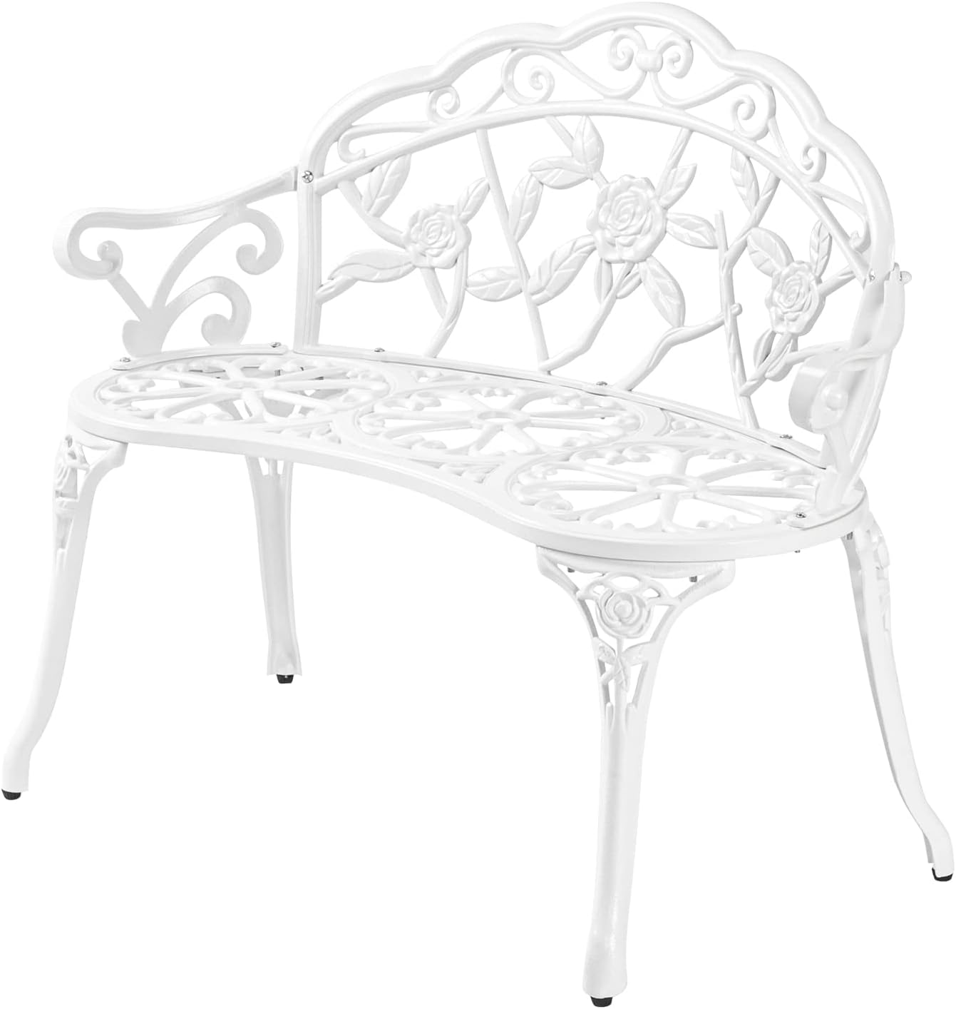VINGLI 38.5" Patio Park Garden Outdoor Metal Rose Bench,Cast Iron Cast Aluminium Frame Antique Finish Chair,Accented Lawn Front Porch Path Yard Decor Deck Furniture for 2 Person Seat(Bronze