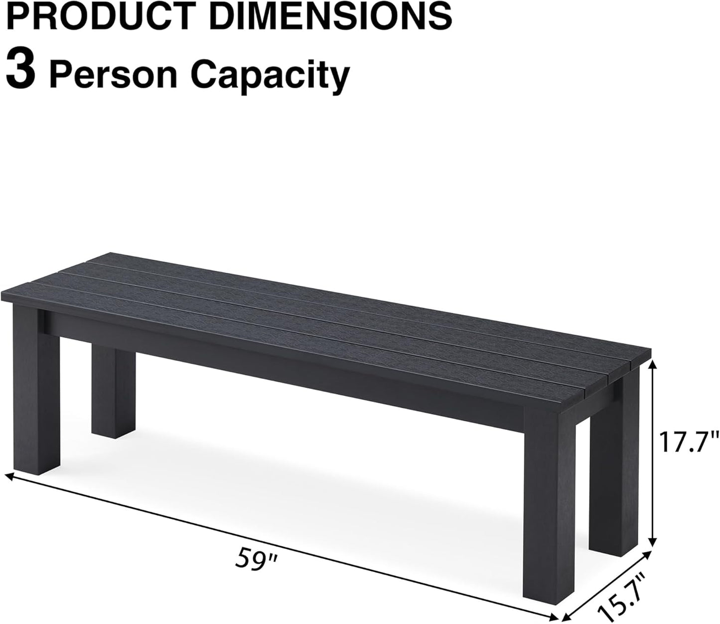 Outdoor Bench, Three Person Outdoor Poly Lumber Patio Backless Bench, Weatherproof Garden Bench That Never Rot and Fade, Suit for Garden, Porch and Park