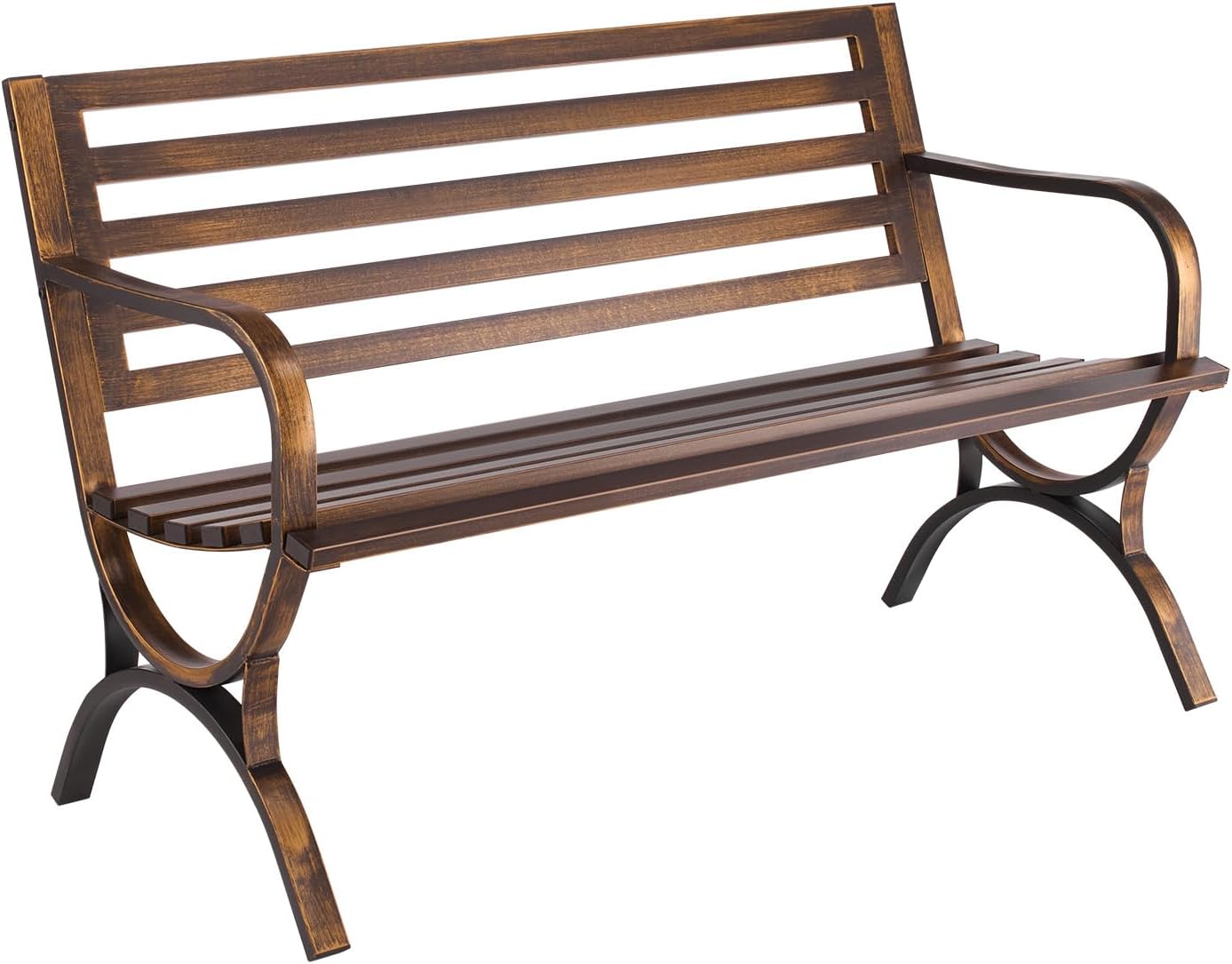 VEVOR Outdoor Bench, 46" Iron Steel Frame Garden Park Bench with Mesh Pattern and Plastic Backrest Armrests, Patio Bench for Garden, Park, Yard, Front Porch
