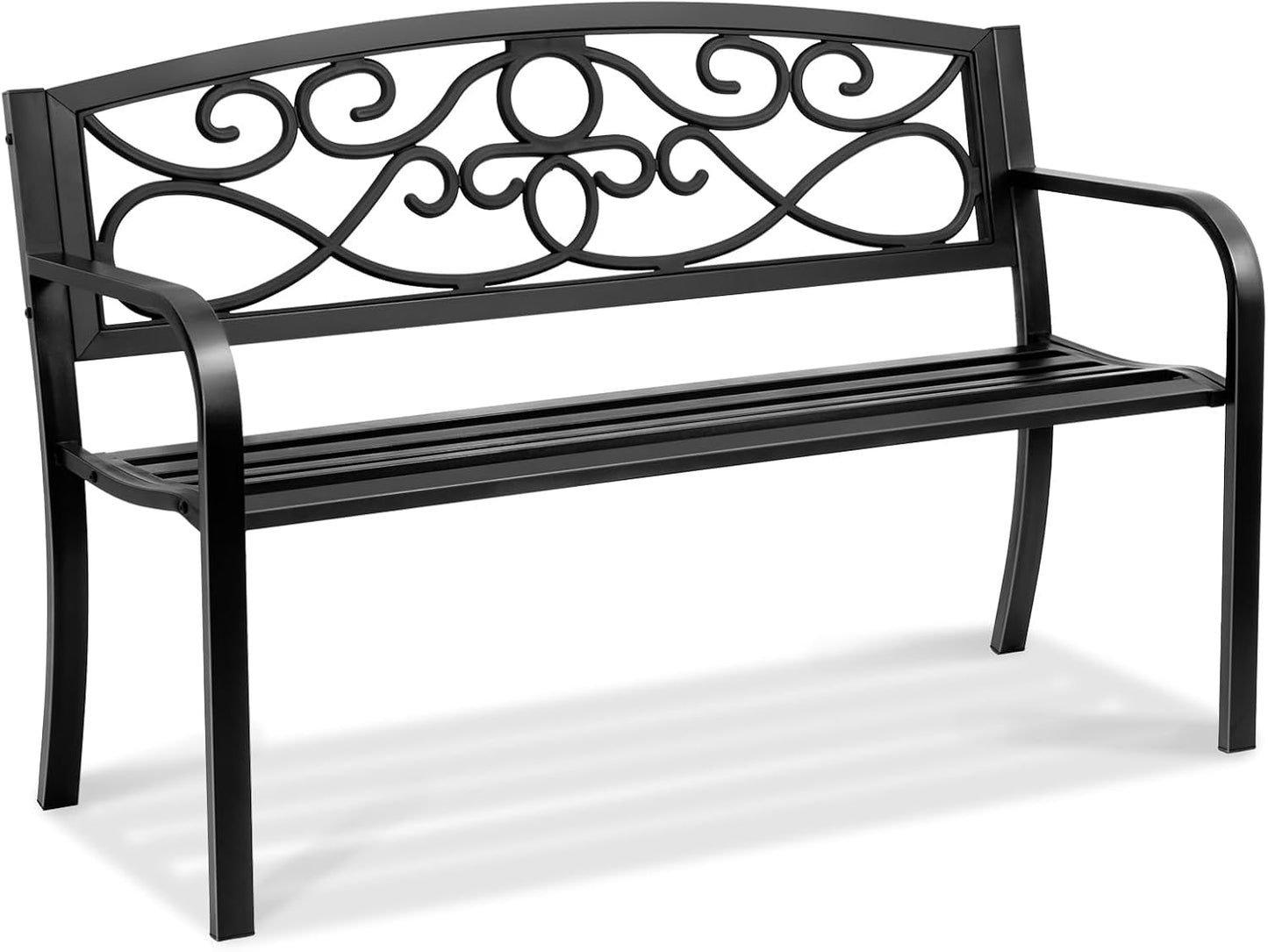 VEVOR Outdoor Bench, 46" Iron Steel Frame Garden Park Bench with Mesh Pattern and Plastic Backrest Armrests, Patio Bench for Garden, Park, Yard, Front Porch