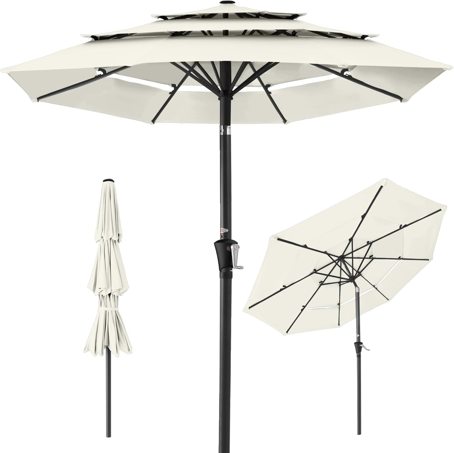 Best Choice Products 10ft 3-Tier Solar Patio Umbrella, Outdoor Market Sun Shade for Backyard, Deck, Poolside w/ 24 LED Lights, Tilt Adjustment, Easy Crank, 8 Ribs - Gray