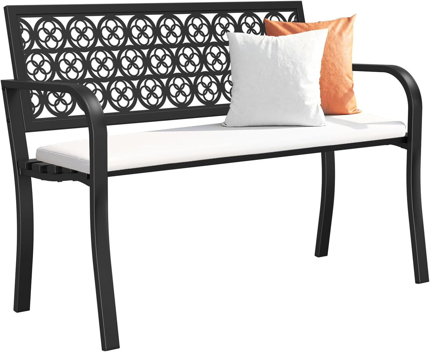 Outdoor Bench Garden Bench, Weatherproof Anti-Rust Heavy-Duty Outside Benches Clearance, Wrought Iron Metal Bench for Front Porch, Patio, Park