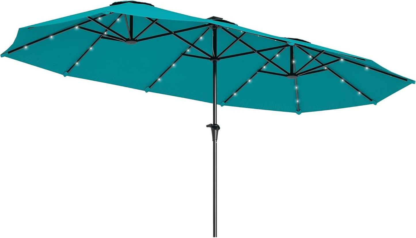 Outsunny 13ft Large Patio Umbrella with Solar Lights, Rectangular Double-Sided Outdoor Market Umbrella with Crank Handle and 48 LED Lights for Garden, Pool and Backyard, UPF 30+