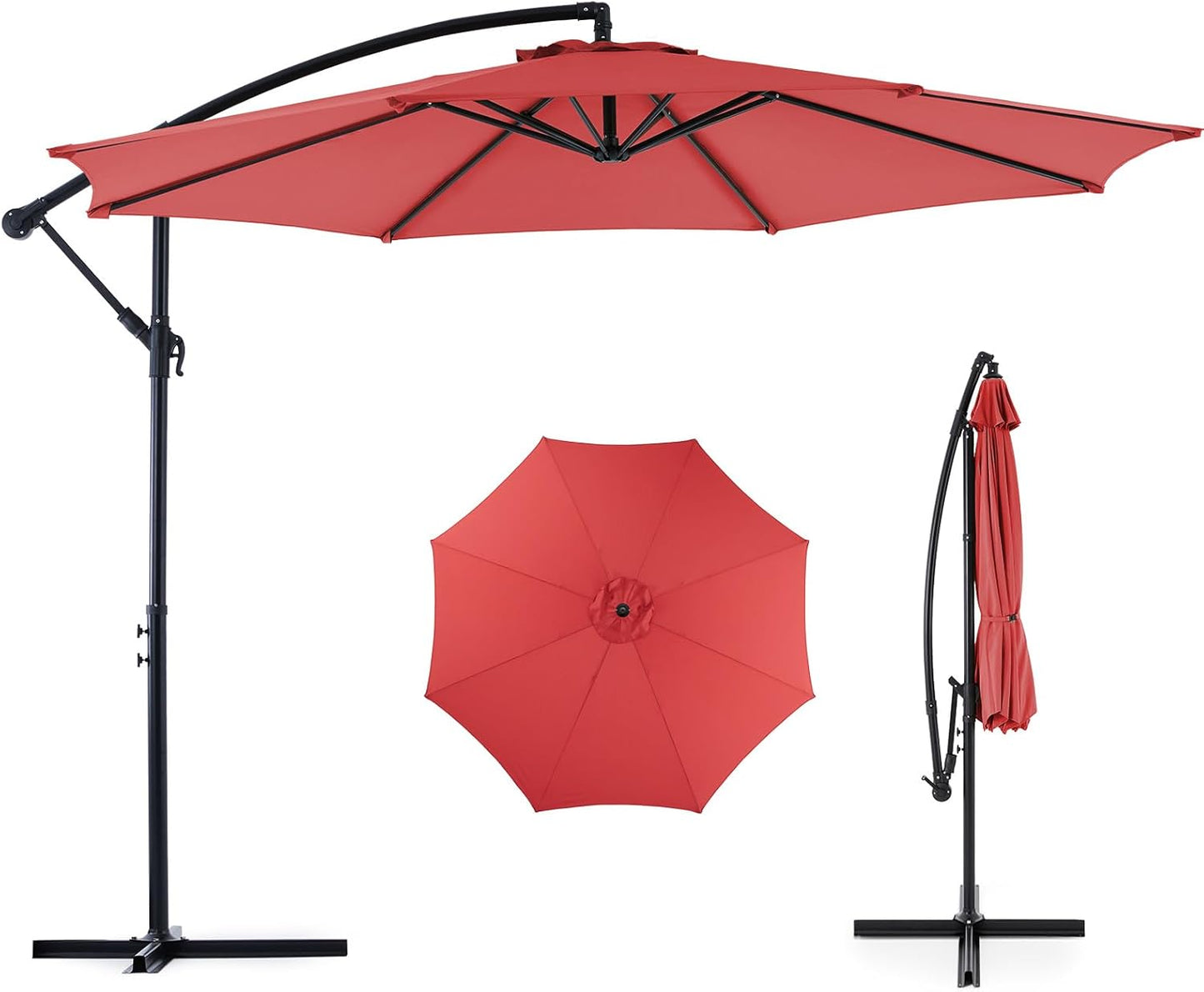 OLIXIS 10FT Solar Patio Umbrella with 32 LED Lights, Tilt, Crank Button, 8 Sturdy Ribs and Waterproof, Lighted Umbrellas for Poolside, Backyard, Terrace, Garden