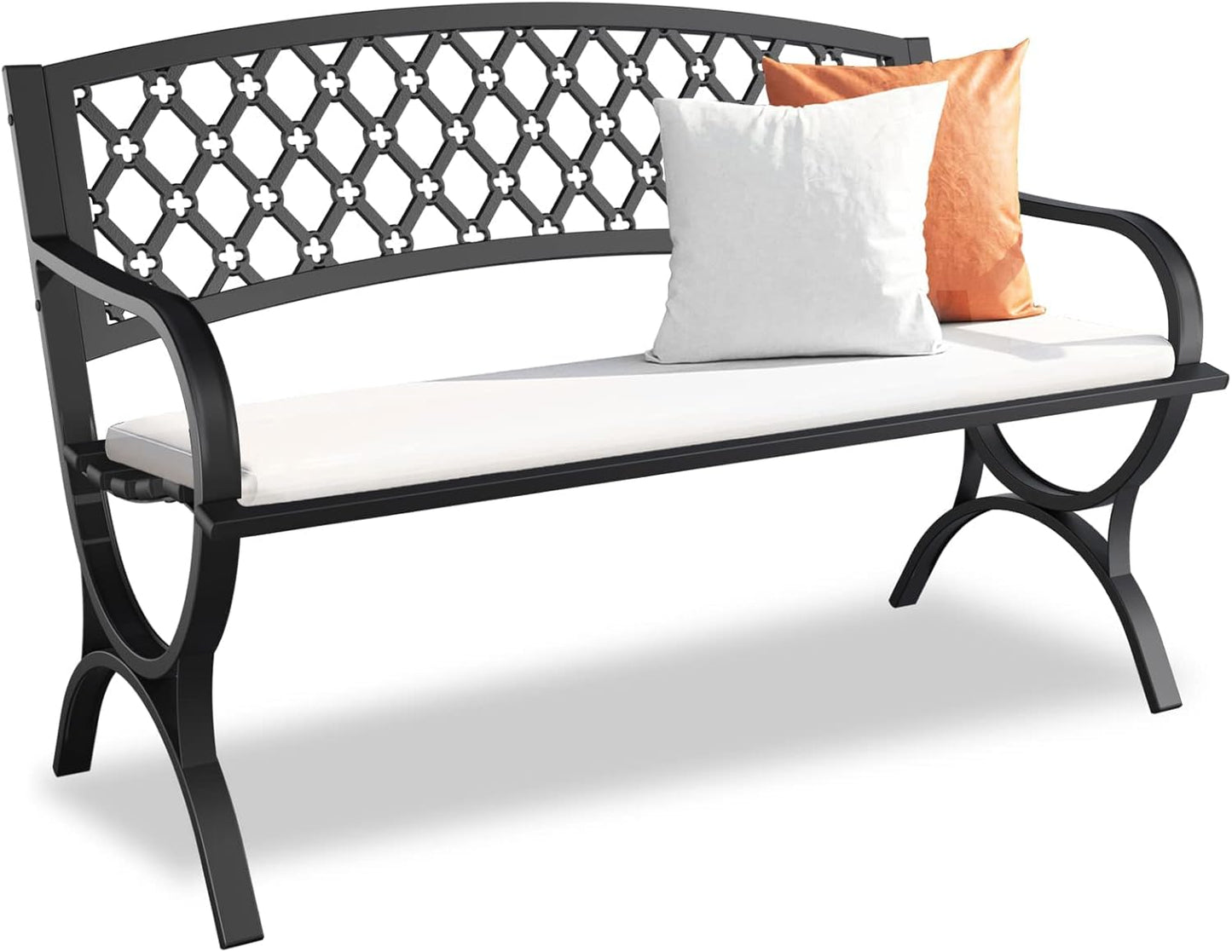Outdoor Bench Garden Bench, Weatherproof Anti-Rust Heavy-Duty Outside Benches Clearance, Wrought Iron Metal Bench for Front Porch, Patio, Park