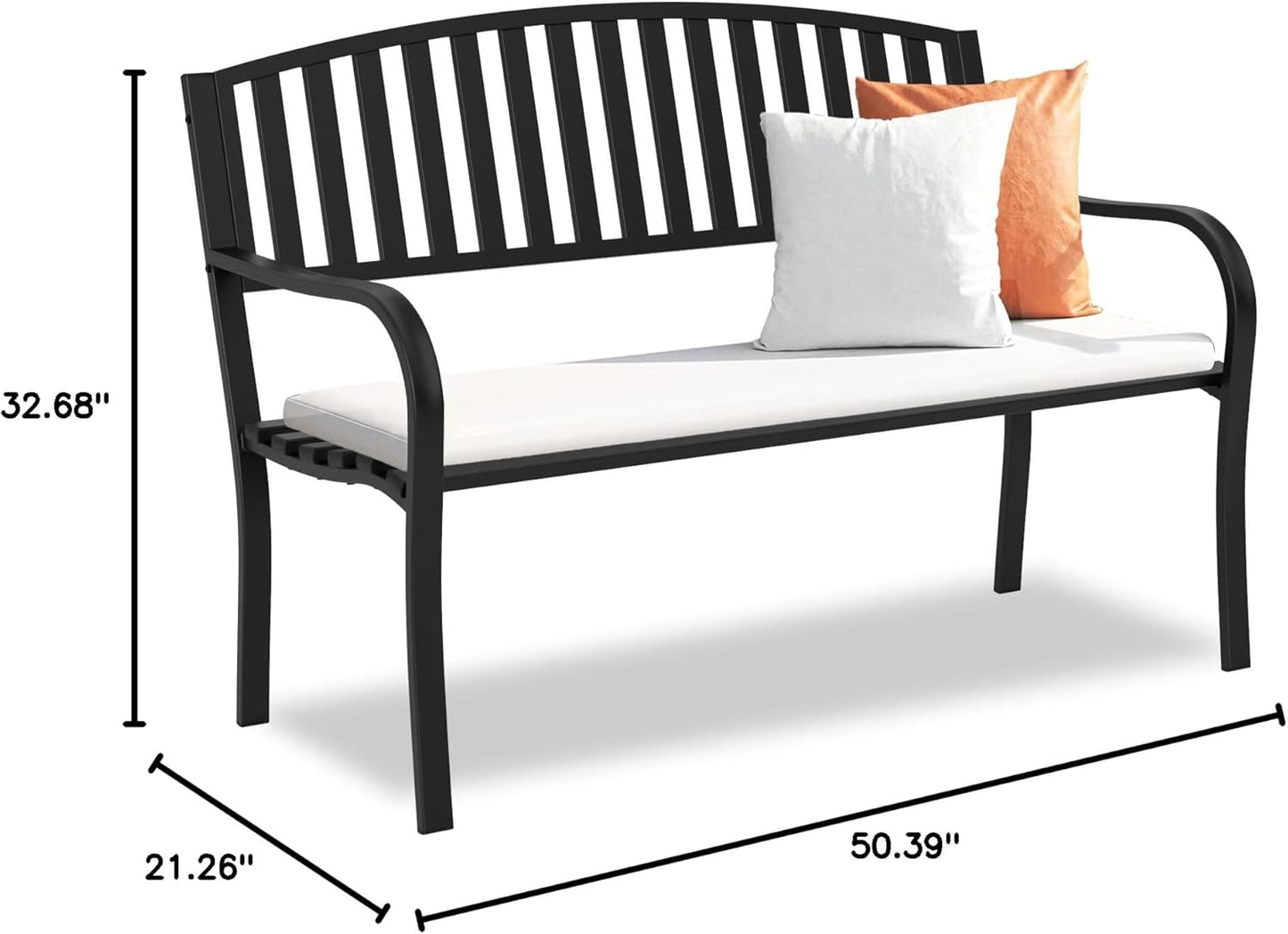 Outdoor Bench Garden Bench, Weatherproof Anti-Rust Heavy-Duty Outside Benches Clearance, Wrought Iron Metal Bench for Front Porch, Patio, Park