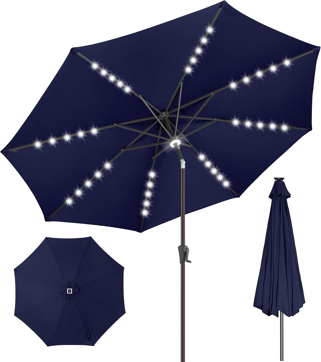 9ft Solar Umbrella Outdoor - Lighted Patio Umbrella with 40 LED Lights Waterprool Uv Protection, Table Umbrella with Tilt & Crank for Pool, Porch, Garden, Deck, Backyard(Red)