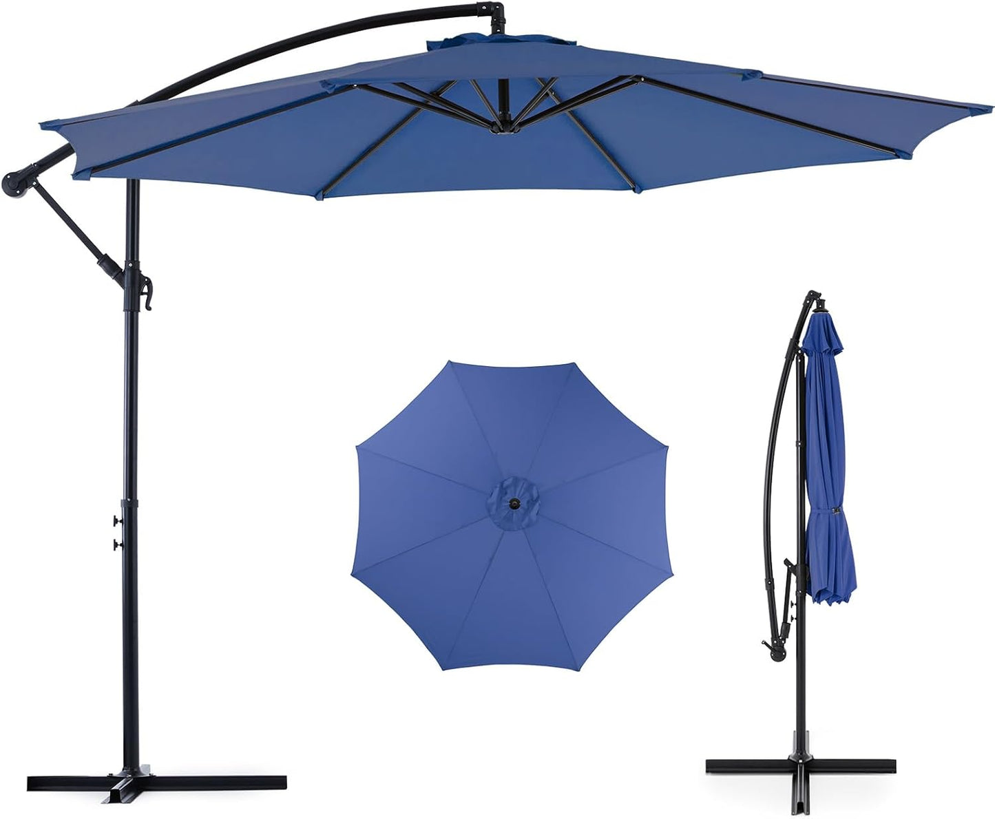 OLIXIS 10FT Solar Patio Umbrella with 32 LED Lights, Tilt, Crank Button, 8 Sturdy Ribs and Waterproof, Lighted Umbrellas for Poolside, Backyard, Terrace, Garden