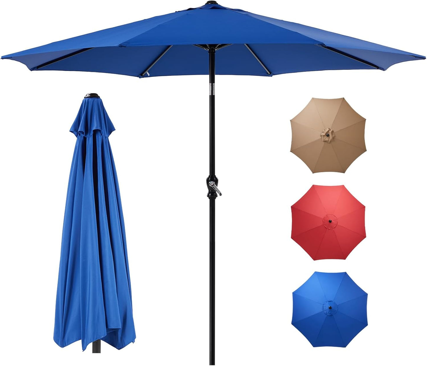 OLIXIS 10FT Solar Patio Umbrella with 32 LED Lights, Tilt, Crank Button, 8 Sturdy Ribs and Waterproof, Lighted Umbrellas for Poolside, Backyard, Terrace, Garden