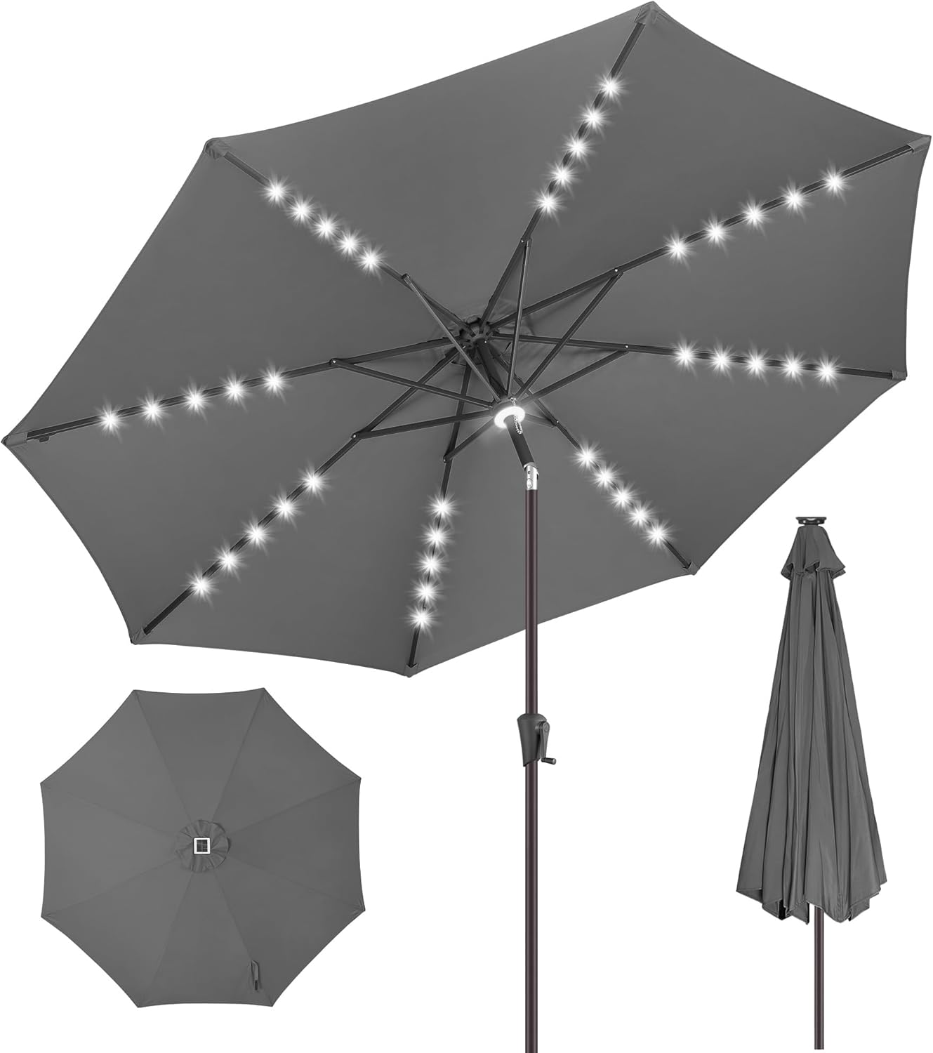 9ft Solar Umbrella Outdoor - Lighted Patio Umbrella with 40 LED Lights Waterprool Uv Protection, Table Umbrella with Tilt & Crank for Pool, Porch, Garden, Deck, Backyard(Red)