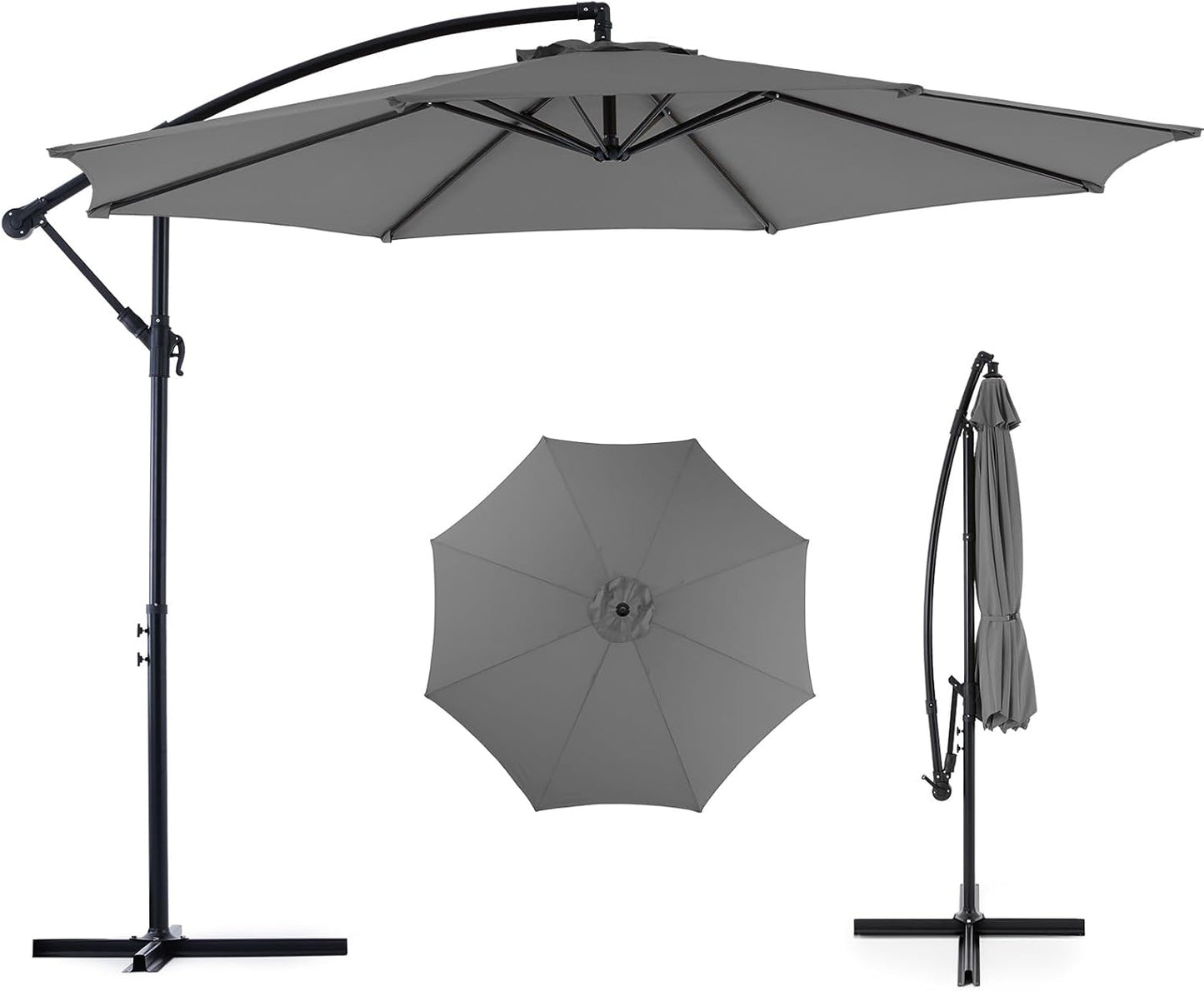 OLIXIS 10FT Solar Patio Umbrella with 32 LED Lights, Tilt, Crank Button, 8 Sturdy Ribs and Waterproof, Lighted Umbrellas for Poolside, Backyard, Terrace, Garden