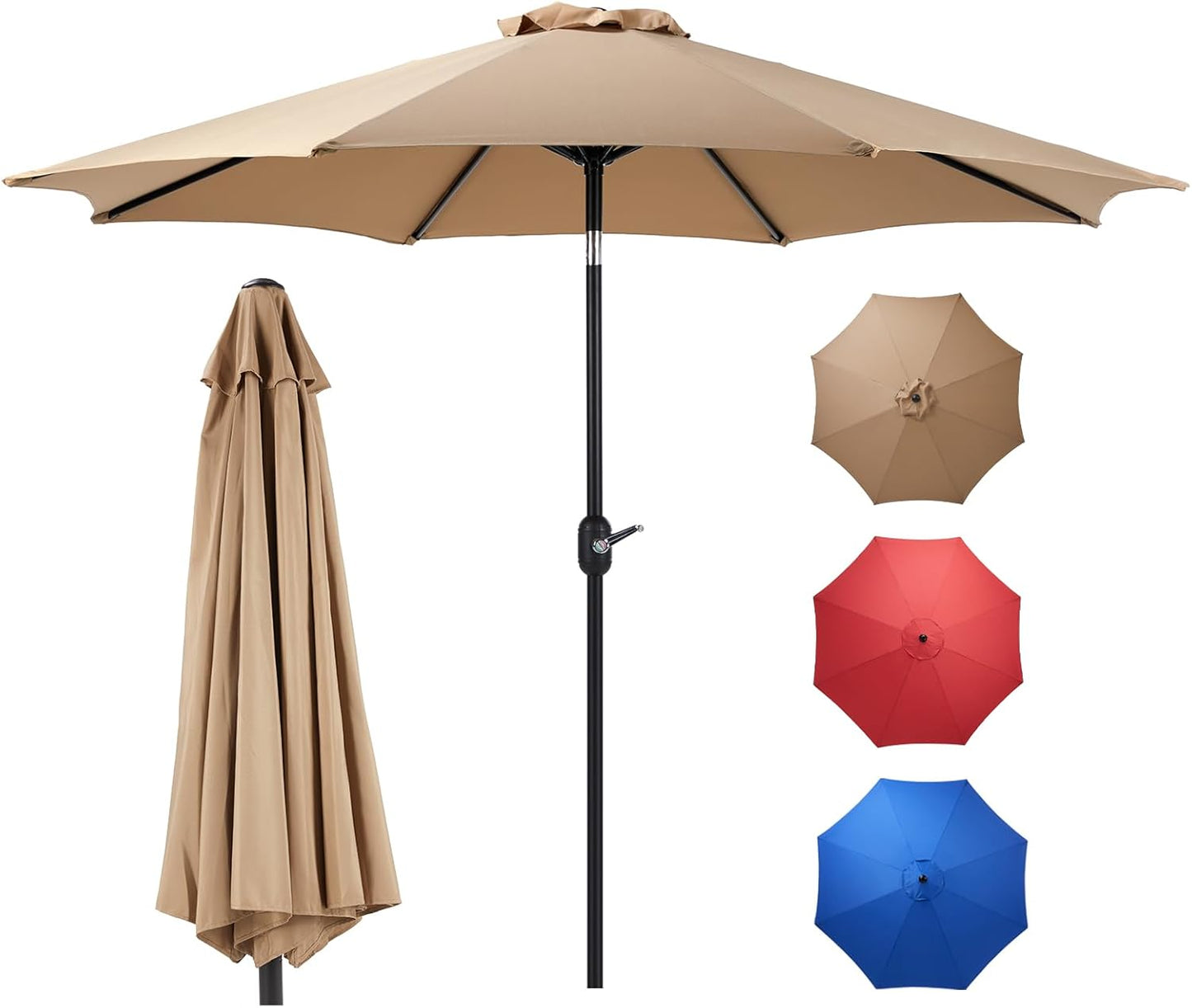 OLIXIS 10FT Solar Patio Umbrella with 32 LED Lights, Tilt, Crank Button, 8 Sturdy Ribs and Waterproof, Lighted Umbrellas for Poolside, Backyard, Terrace, Garden