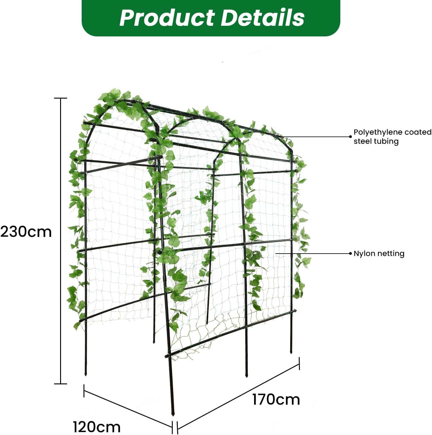 Tall Garden Arch Trellis for Climbing Plants Outdoor, 7.5 ft Tall Polyethylene-Coated Stainless Steel Garden Arch for Climbing Vine Vegetable/Fruit/Flower, Cucumber Trellis for Raised Bed, Black