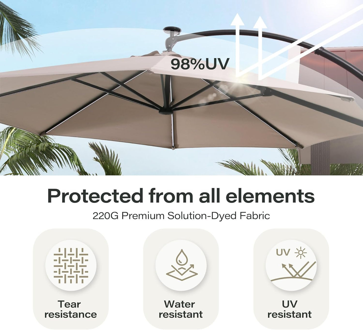 LAUSAINT HOME Outdoor Patio Umbrella,Curvy Cantilever Umbrella Heavy Duty Offset Hanging Umbrella with 360° Rotation for Market, Pool, Garden, Backyard