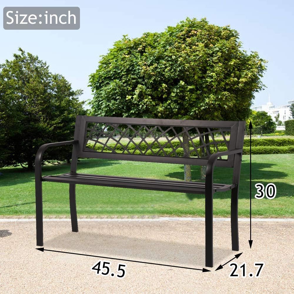 Patio Park Garden Bench Outdoor Metal Benches,400 lbs Cast Iron Steel Frame Chair w/PVC Mesh Pattern - for Park Yard Front Porch Path Yard Lawn Decor Deck Furniture,Black