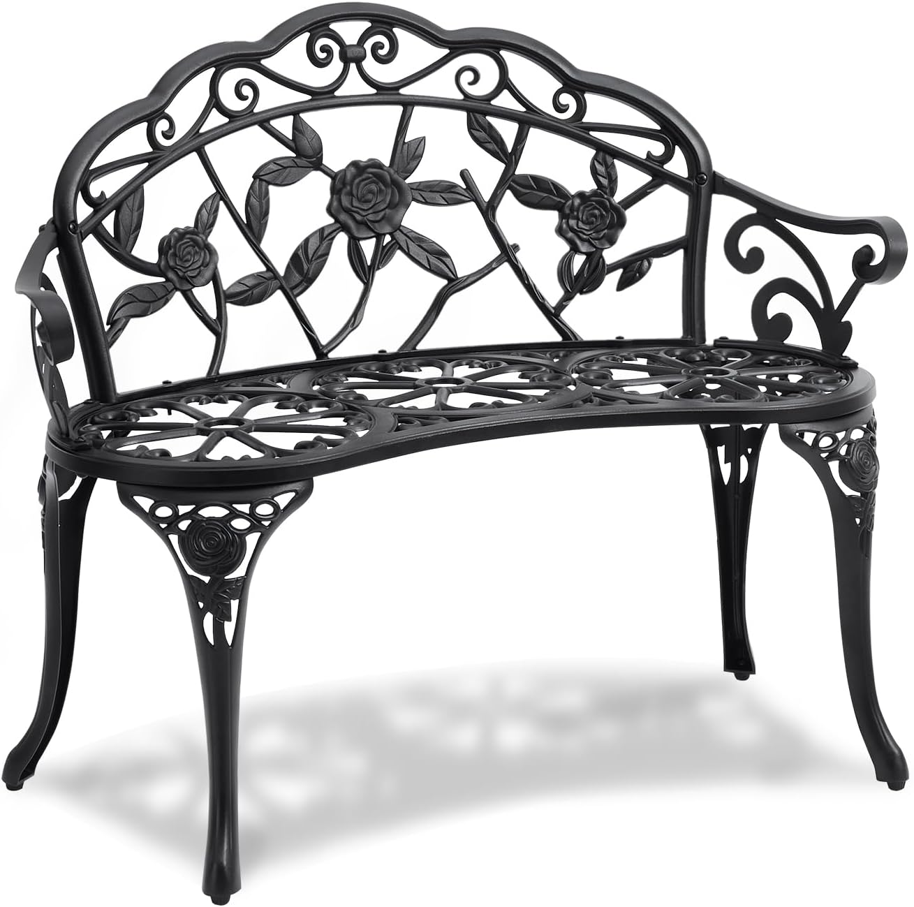 VEVOR Outdoor Bench, 46" Iron Steel Frame Garden Park Bench with Mesh Pattern and Plastic Backrest Armrests, Patio Bench for Garden, Park, Yard, Front Porch