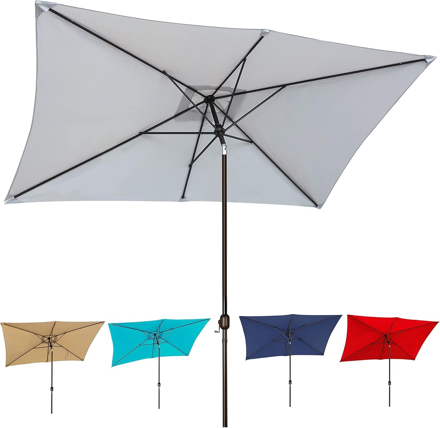 Blissun Rectangular Patio Umbrella, Table Market Umbrella with Tilt and Crank, Outdoor Umbrella for Garden, Deck, Backyard, Pool and Beach