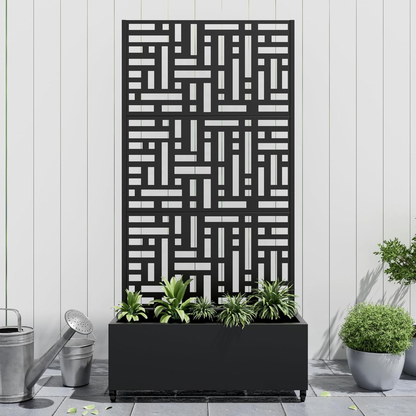 Casaphoria Metal Raised Garden Bed with Trellis and Wheels, 72"x47"x16" Arched Planter Box for Climbing Plants, Vegetables & Vines, Features Drainage Holes and Privacy Screen (Black-Fence)