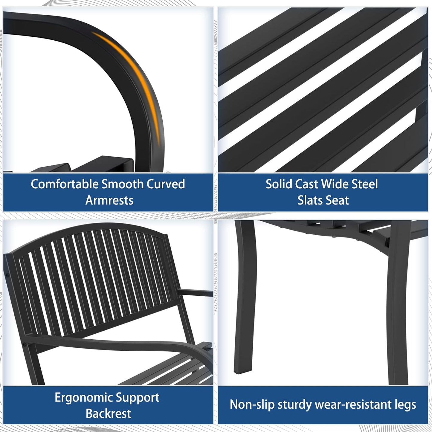Outdoor Bench Garden Bench, Weatherproof Anti-Rust Heavy-Duty Outside Benches Clearance, Wrought Iron Metal Bench for Front Porch, Patio, Park