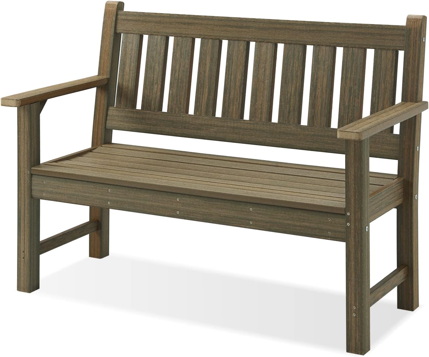 Outdoor Bench, 3-Person Garden Bench, Poly Lumber Patio Bench for Outdoors, Porch, and Park (Light Brown)