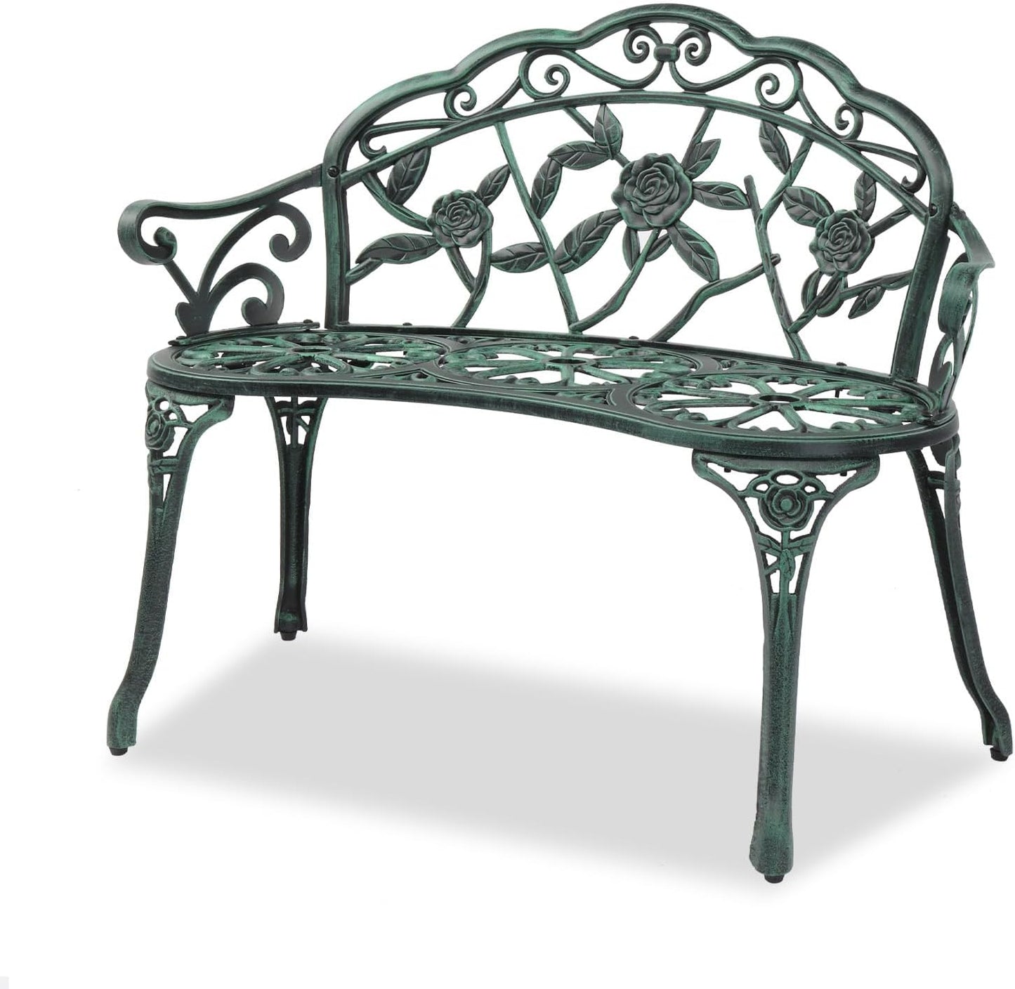 VINGLI 38.5" Patio Park Garden Outdoor Metal Rose Bench,Cast Iron Cast Aluminium Frame Antique Finish Chair,Accented Lawn Front Porch Path Yard Decor Deck Furniture for 2 Person Seat(Bronze