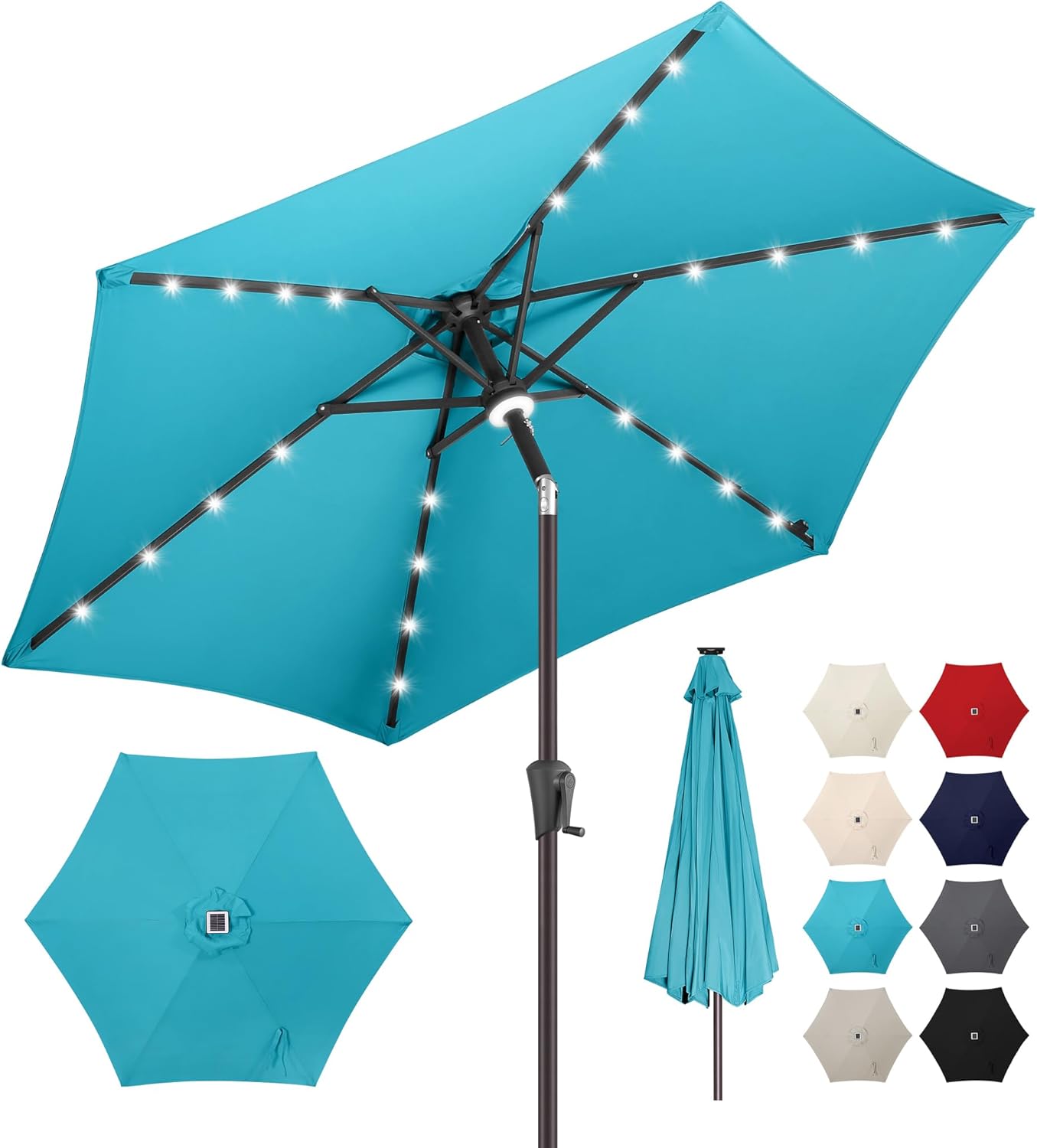 9ft Solar Umbrella Outdoor - Lighted Patio Umbrella with 40 LED Lights Waterprool Uv Protection, Table Umbrella with Tilt & Crank for Pool, Porch, Garden, Deck, Backyard(Red)