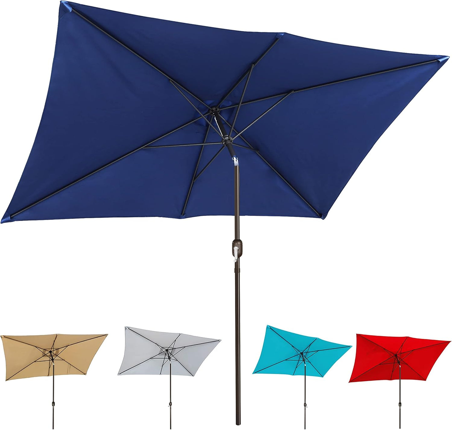 Blissun Rectangular Patio Umbrella, Table Market Umbrella with Tilt and Crank, Outdoor Umbrella for Garden, Deck, Backyard, Pool and Beach
