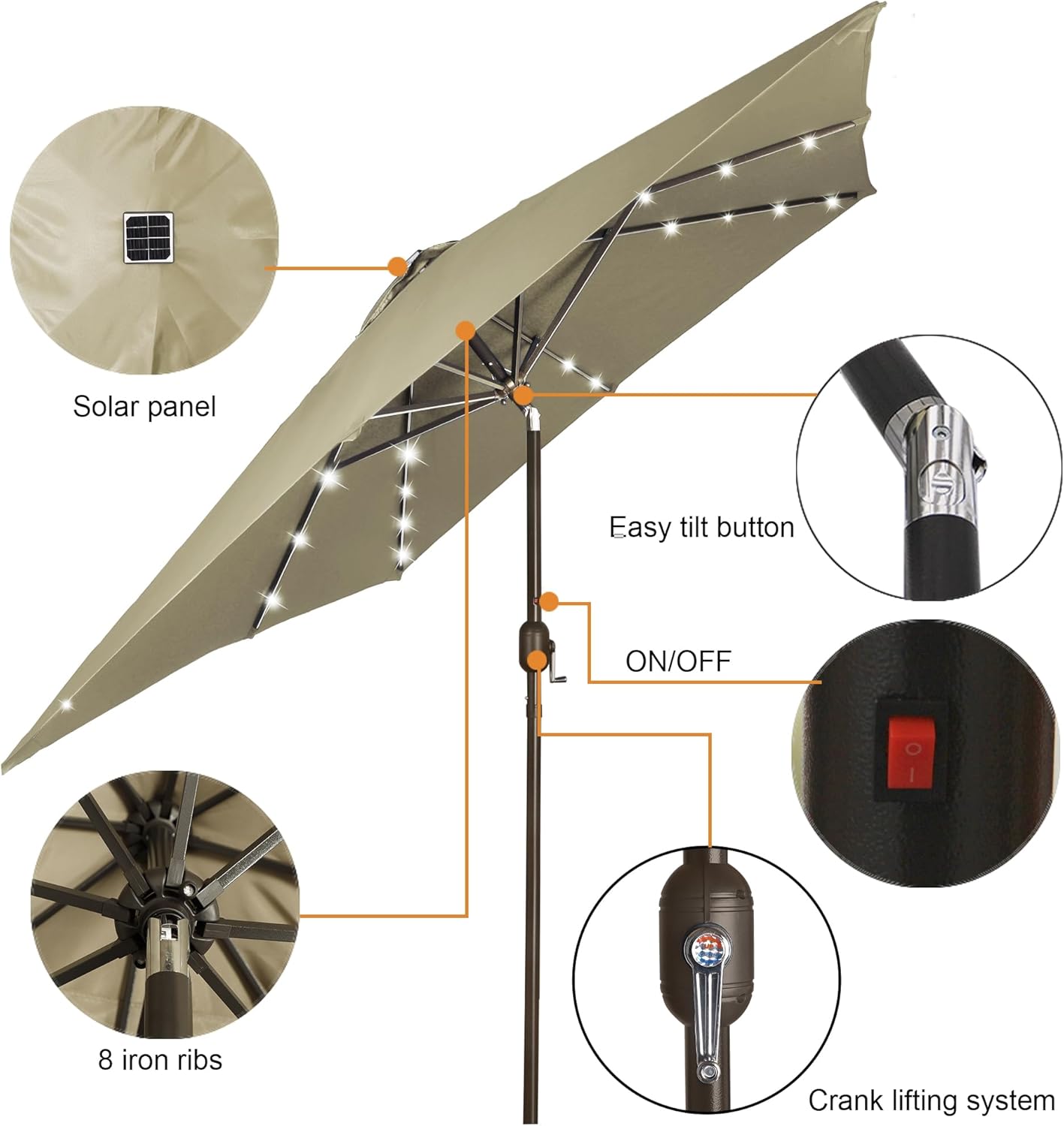 Blissun Rectangular Patio Umbrella, Table Market Umbrella with Tilt and Crank, Outdoor Umbrella for Garden, Deck, Backyard, Pool and Beach