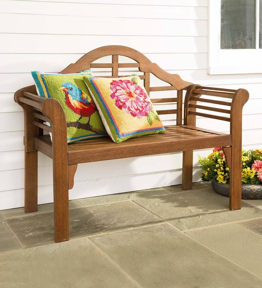 Plow & Hearth Weatherproof Lutyens Eucalyptus Wood Garden Bench | Foldable Patio Benches | Outdoor Furniture Seating for Porch Park Deck | Natural