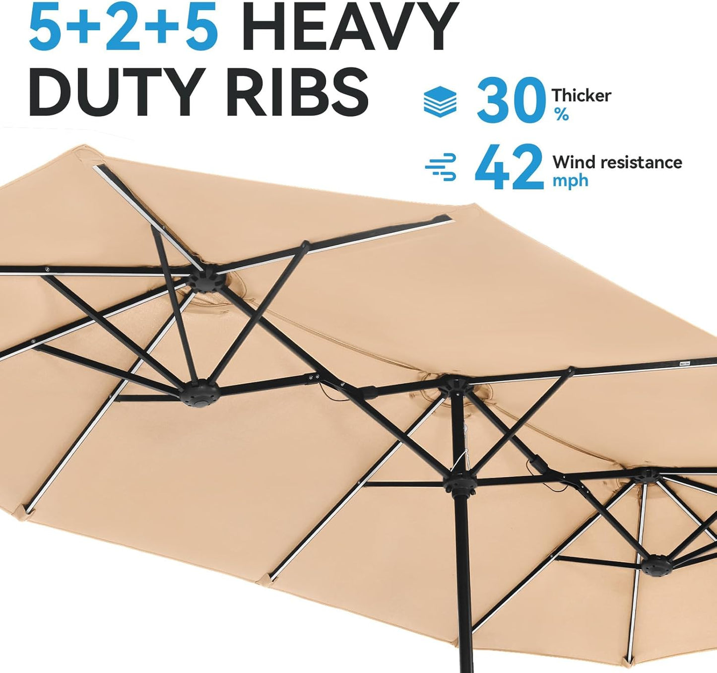GREEN PARTY 13 ft Rectangle Patio Umbrella with Solar Lights, Double-Sided Market Table Umbrella with Crank, Large Outdoor Umbrellas for Patio Poolside Garden Backyard, Beige