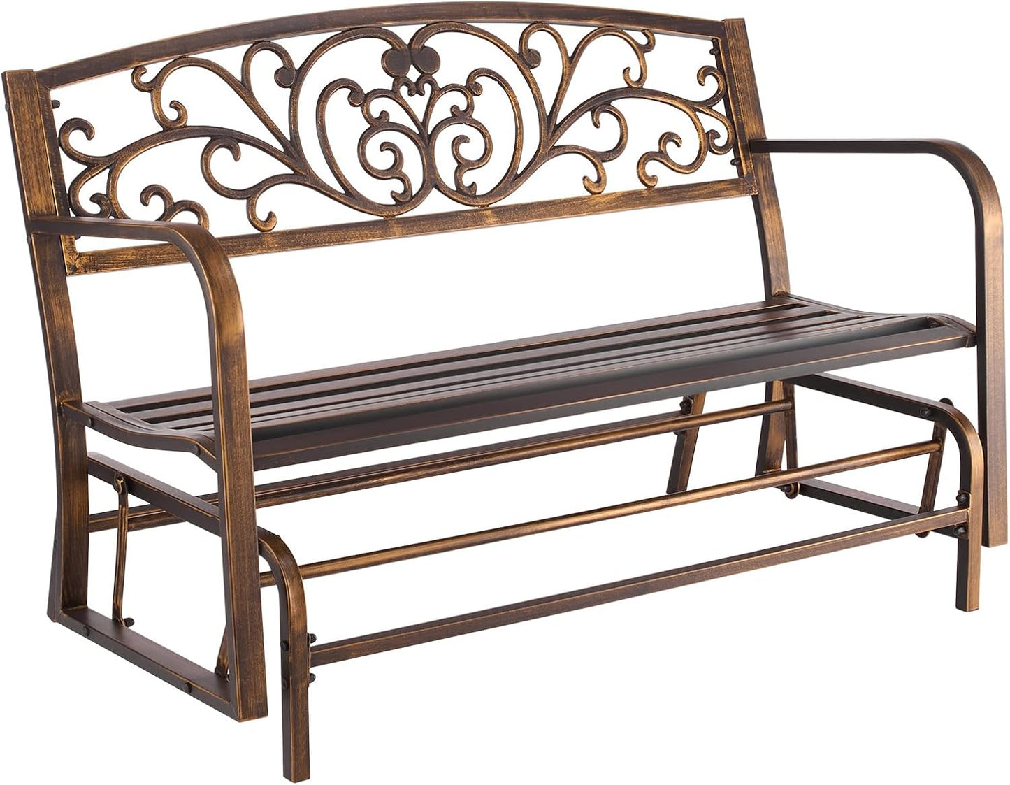 VEVOR Outdoor Bench, 46" Iron Steel Frame Garden Park Bench with Mesh Pattern and Plastic Backrest Armrests, Patio Bench for Garden, Park, Yard, Front Porch